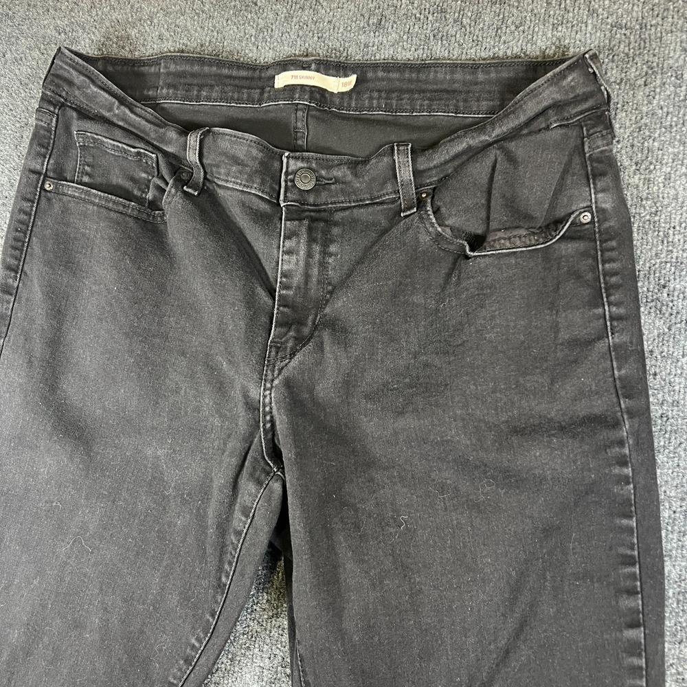 Levi's 711 Jeans Womens 16W 36x29 Black Peony Denim Cotton Stretch‎ Skinny Leg
